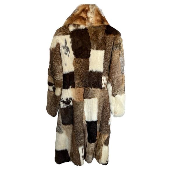 Donald Brooks Vintage 1970s  Patchwork Rabbit Fur Coat with Bell Sleeves Size M - Picture 5 of 10